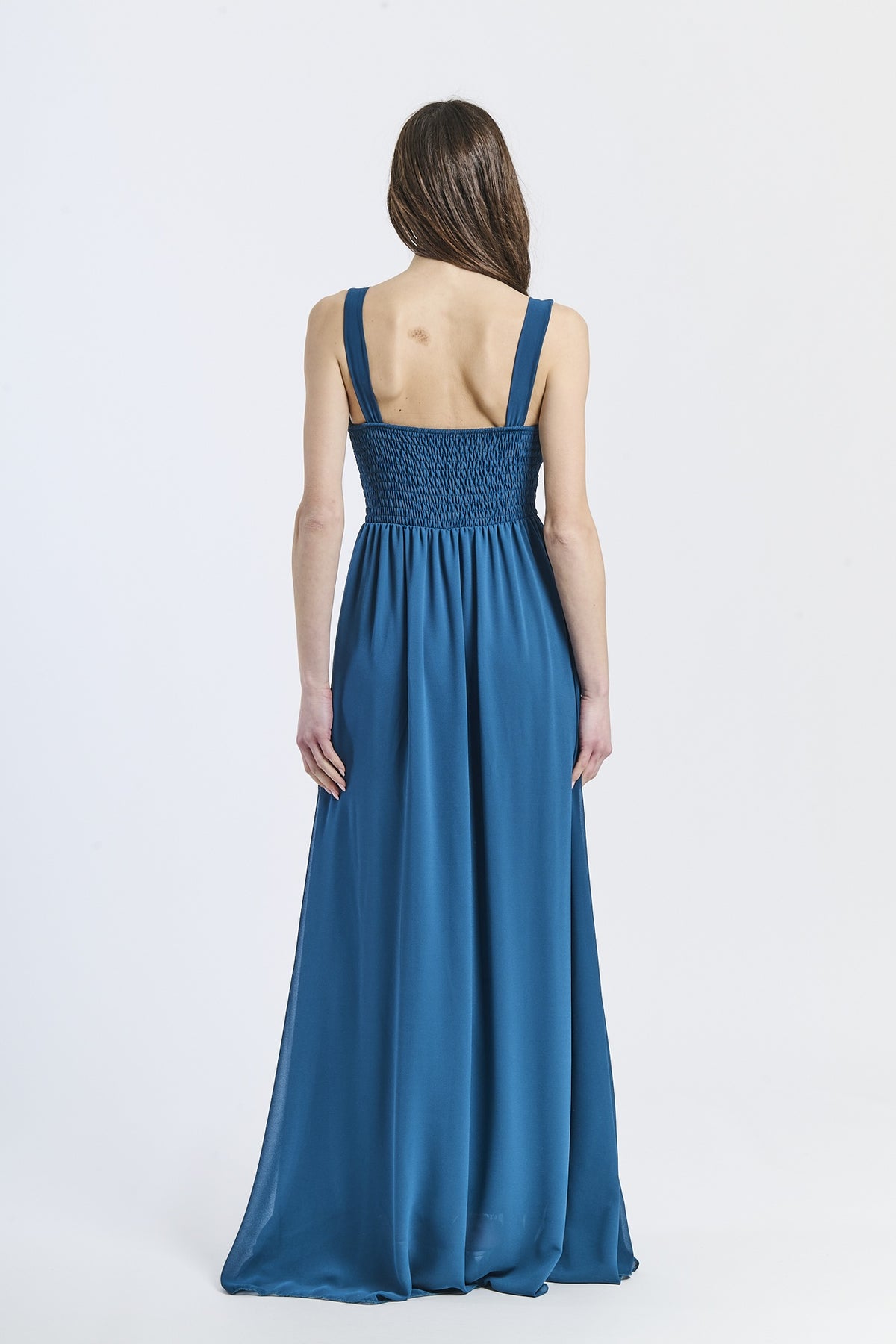 Abito elegante ottanio, design affascinante con falda ampia e tessuto satinato