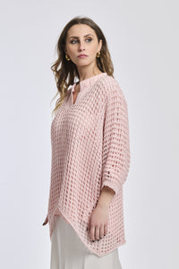 Maglione rosa a coste sfumate con colletto e taglio girly