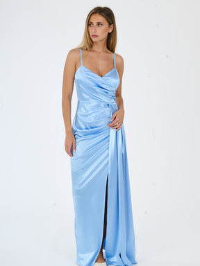 Beatrice Draped Satin Maxi Dress with Side Slit