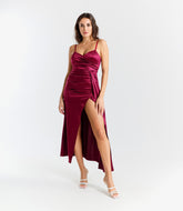 Beatrice Draped Satin Maxi Dress with Side Slit