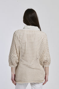Maglione beige oversize in tricot texturizzato, stile comodo e raffinato