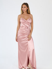 Beatrice Draped Satin Maxi Dress with Side Slit