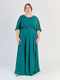 Abito lungo plus size Verde.S, maniche ampie e scollo rotondo
