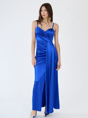 Beatrice Draped Satin Maxi Dress with Side Slit