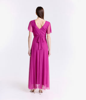Abito ciliegio laccio vita, tulle trasparente, design delicato, per serate estive