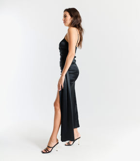 Beatrice Draped Satin Maxi Dress with Side Slit