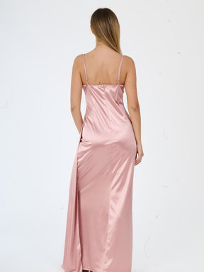 Beatrice Draped Satin Maxi Dress with Side Slit