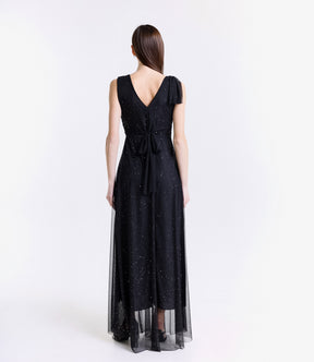 Vestito nero-argento trasparente, perfetto per occasioni stilose