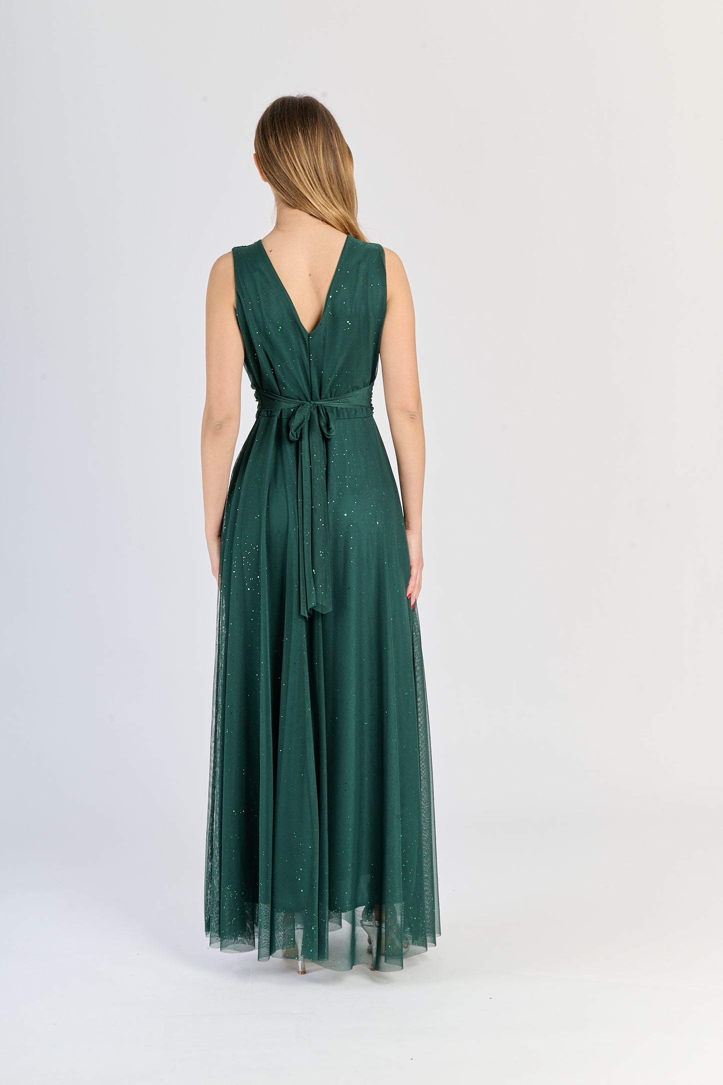 Abito verde.S fluviale, design a V - neck 