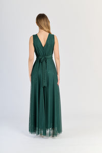 Abito verde.S fluviale, design a V - neck 