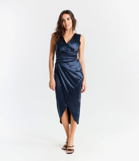 Abito elegante navy, design avvolgente con vita incontrita