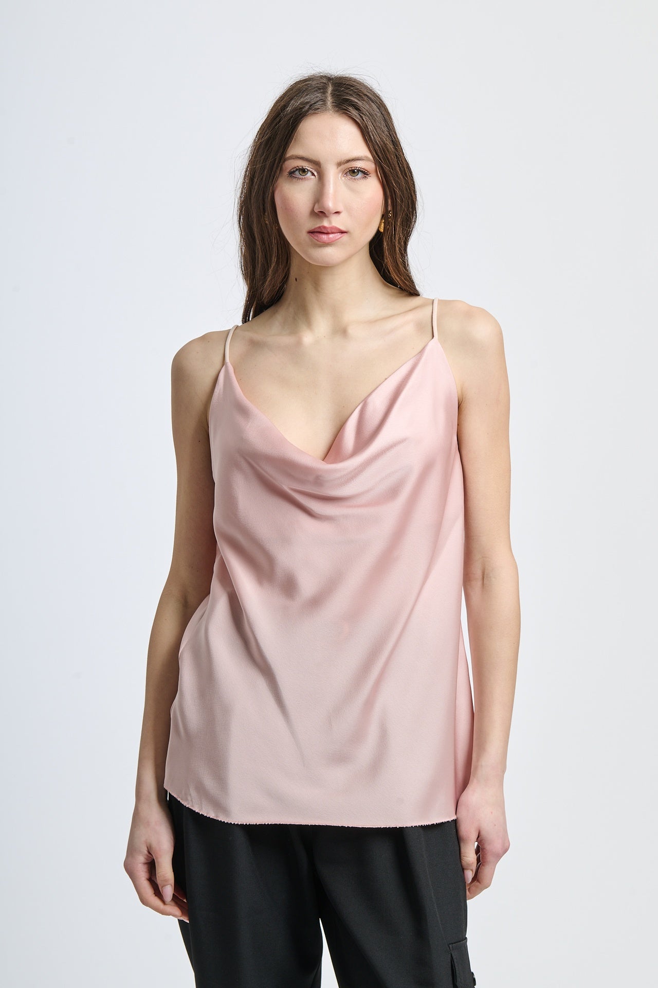 Canotta rosa antico in seta concollo drappato delicato