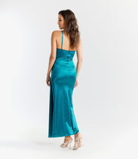 Vestito lungo in raso drappeggiato con spaccatura laterale Beatrice