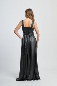 Abito formale nero in raso, design affascinante con spalline sottili