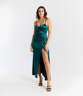 Beatrice Draped Satin Maxi Dress with Side Slit