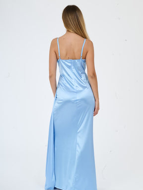 Beatrice Draped Satin Maxi Dress with Side Slit