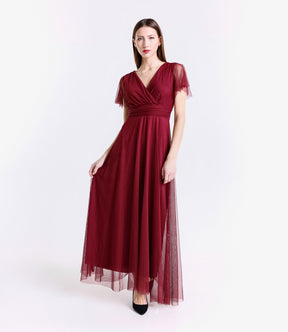 Vestito vino fluido, waist cinto, lunghezza maxi, per eventi lussuosi