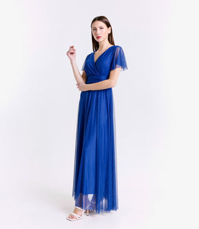 Vestito bluette trasparente, perfetto per cerimonie estive