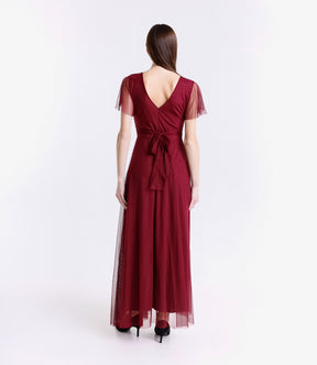 Abito vino laccio vita, tulle trasparente, design intenso, per serate sgargianti