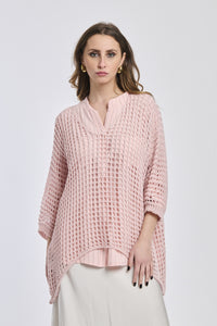Maglione rosa pastello a maglia leggera con colletto e maniche morbide