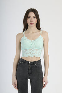 Canotta a bretelle sottili in pizzo verde menta, stile botanico