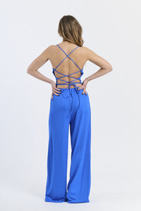 Tuta intera bluette, spalline sottili, taglio ampio, stile pastello e rinfrescante