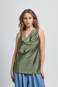 Canotta verde militare senza spalline concollo drappato