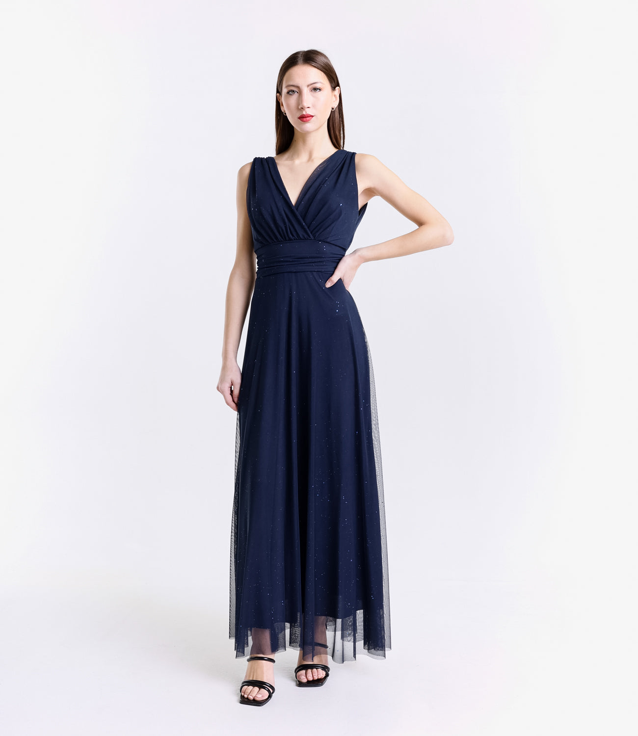 Abito lungo navy senza spalline,timeless e sofisticato