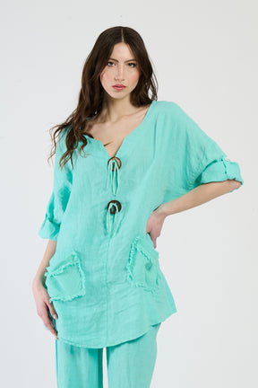 Completo Tiffany, top ampio con tasche e bottoni, freschezza per le giornate estive