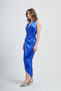 Abito elegante bluette, design avvolgente con vita incontrita