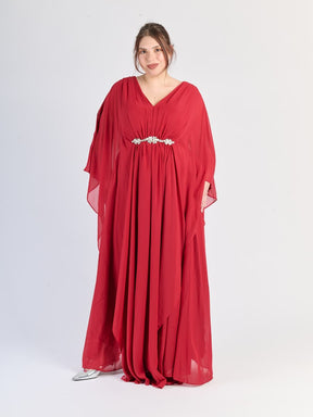 Abito plus size Bordo, gonna ampia, scollatura suggestiva