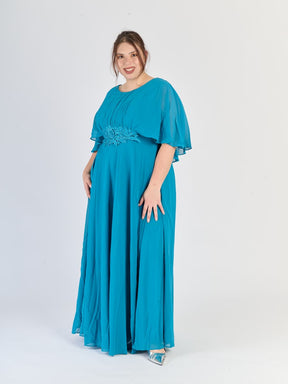 Abito formale plus size Verde acqua con applicazioni floreali al busto