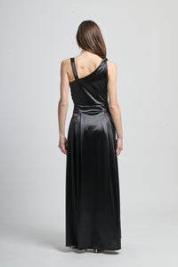 Abito da cerimonia nero con spalla unica e falda fluida