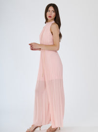 “Celestea” Jumpsuit – Pleated Jumpsuit with Crew Neck and Chain Belt