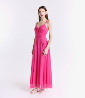 Vestito fuxia fluido, taglio lungo, per eventi sgargianti