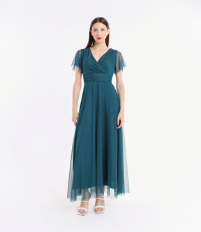 Vestito ottanio fluido, waist cinto, lunghezza maxi, per occasioni uniche