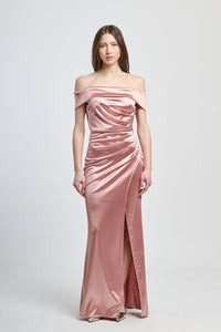 Abito da cerimonia rosa antico in raso, perfetto per eventi romantici e speciali