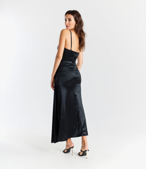 Beatrice Draped Satin Maxi Dress with Side Slit
