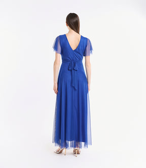 Abito bluette laccio vita, tulle trasparente, design leggero, per eventi all’aperto