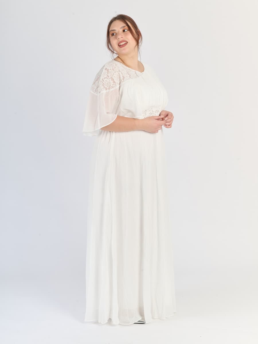 Abito formale plus size Bianco con drappeggi delicati sul busto