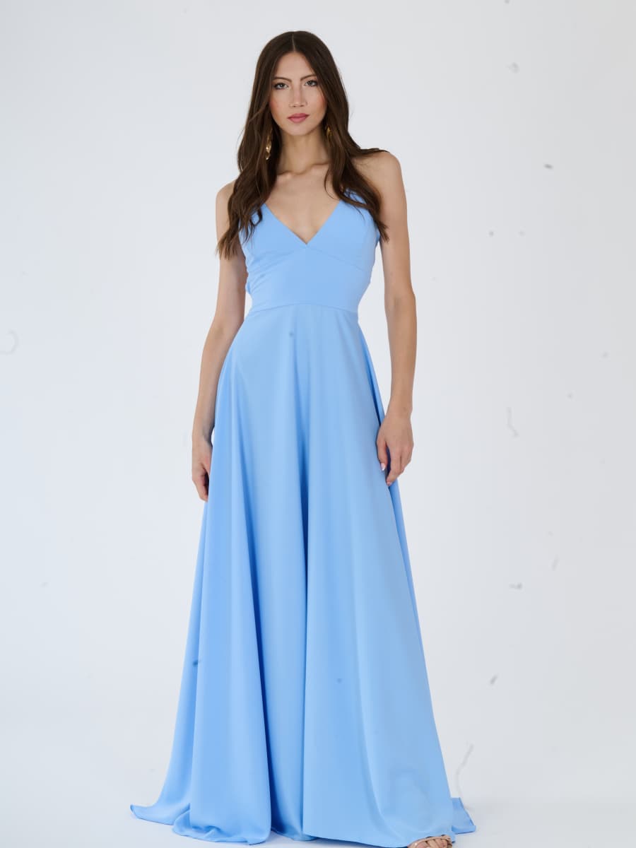Abito “Delfina” – Vestito Lungo Elegante in Poliestere con Spalline Sottili e Schiena Allacciata