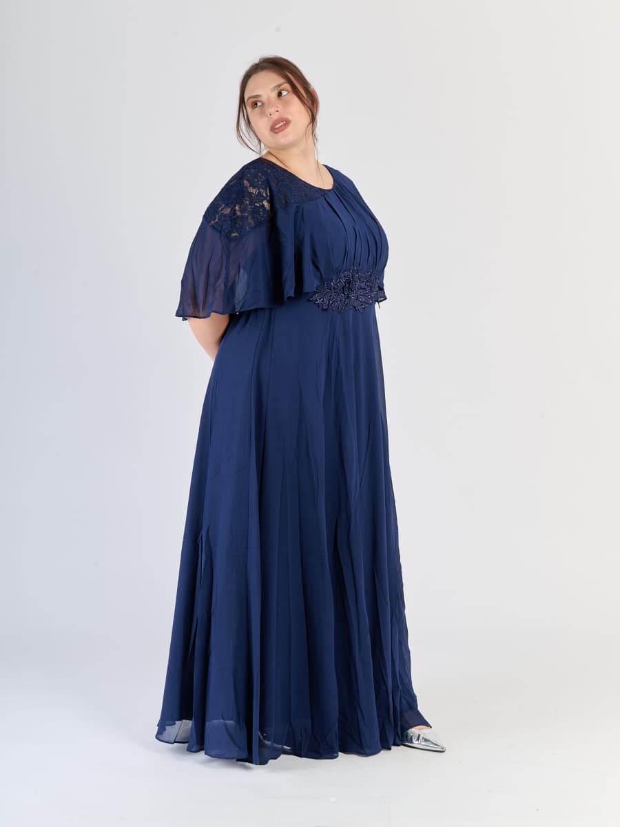 Vestito plus size Blu scuro con fascia decorativa al busto e tessuto opaco-lucido