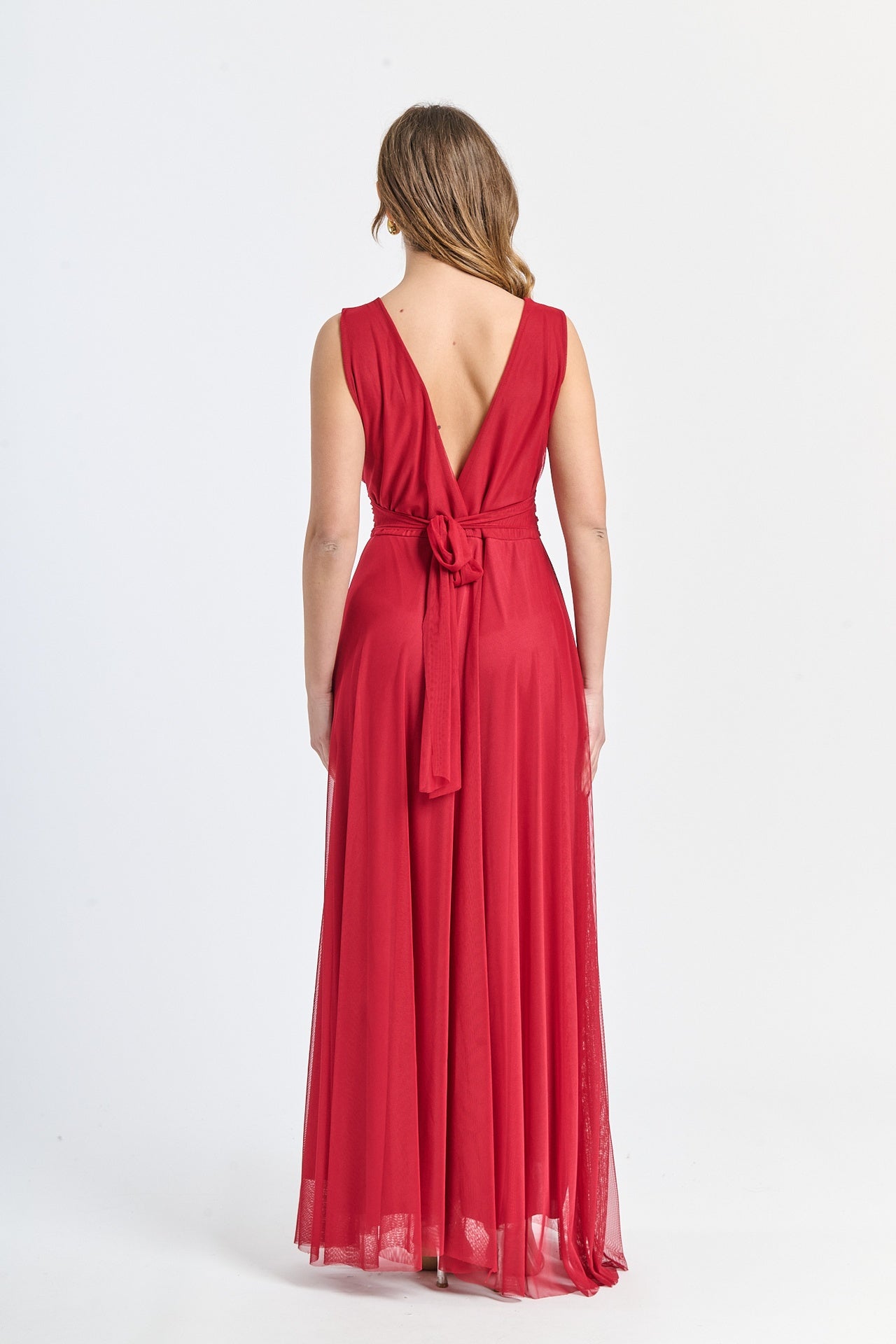 Abito lungo bordeaux in pizzo,opulento e elegante