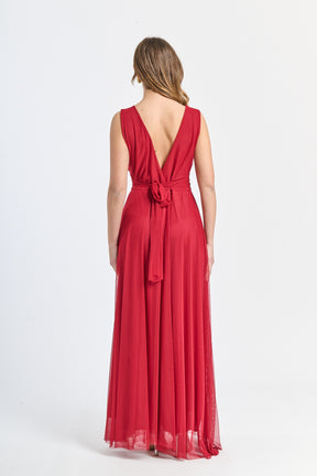 Abito lungo bordeaux in pizzo,opulento e elegante