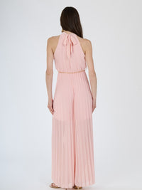 “Celestea” Jumpsuit – Pleated Jumpsuit with Crew Neck and Chain Belt