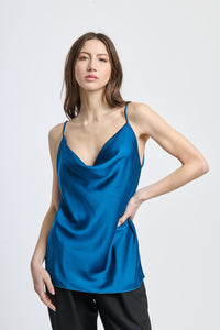 Top ottanio a spalline sottili coneffetto metallico