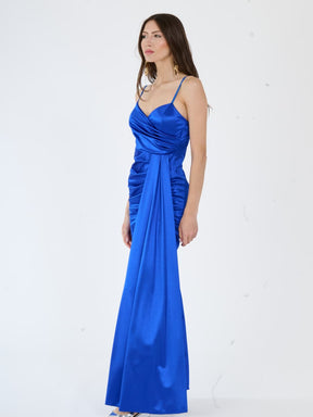 Beatrice Draped Satin Maxi Dress with Side Slit