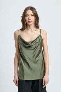 Canotta verde militare in seta concollo drappato audace