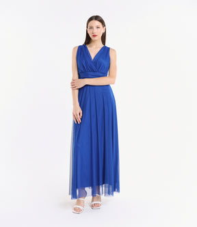 Abito lungo bluette in pizzo,rilassante e delicato