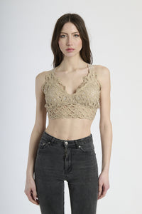 Top cropped beige in uncinetto condesign sobrio